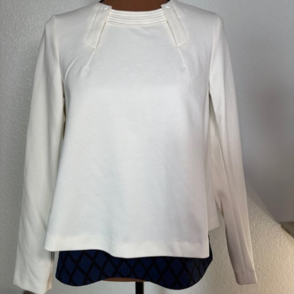 McGinn Cream Knit Top with Blue Layered Hem Underlay – Size XS